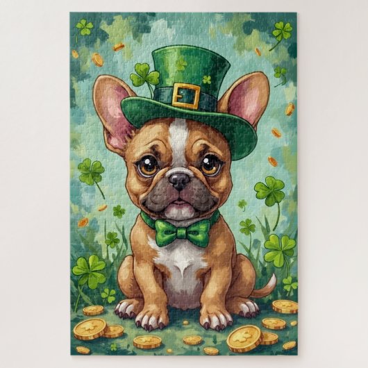 French Bulldog St Patrick’s Day Cute Lucky Dog ジグソーパズル (縦)