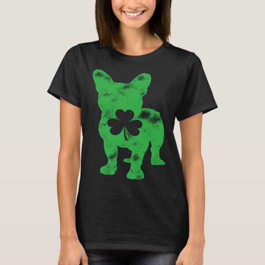 French Bulldog St Patrick s Day Men Women Shamrock Tシャツ (正面)