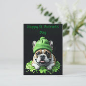 French Bulldog St. Patrick's Day Kleeblatt Glück シーズンポストカード (スタンド正面)