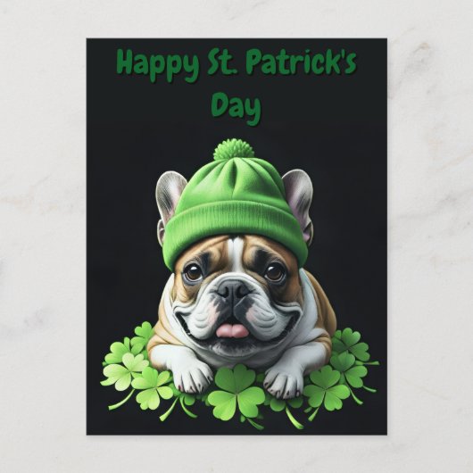 French Bulldog St. Patrick's Day Kleeblatt Glück シーズンポストカード (正面)