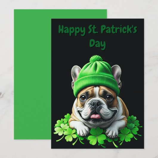 French Bulldog St. Patrick's Day Kleeblatt Glück セーブザデート (正面/裏面)
