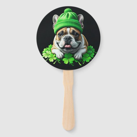 French Bulldog St. Patrick's Day Kleeblatt Glück ハンドファン (正面)