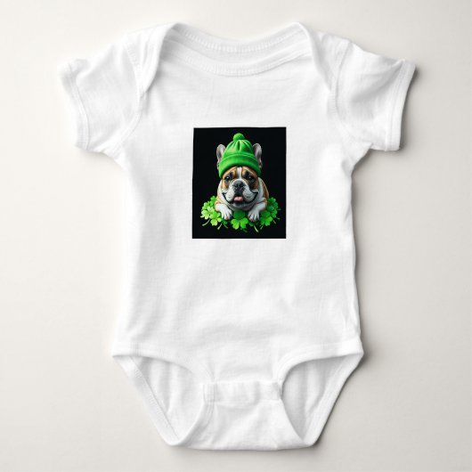 French Bulldog St. Patrick's Day Kleeblatt Glück ベビーボディスーツ (正面)
