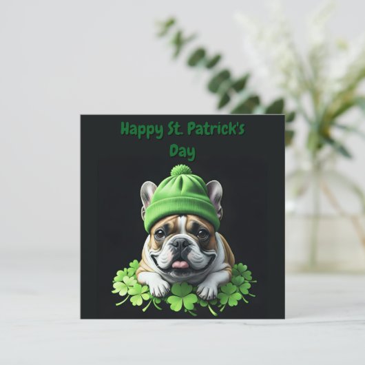 French Bulldog St. Patrick's Day Kleeblatt Glück 招待状 (スタンド正面)
