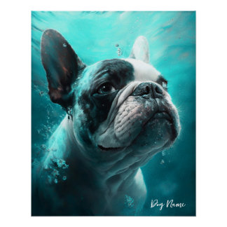 French Bulldog swimming in water 011 ポスター