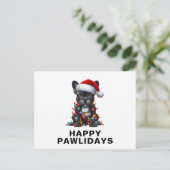 French Bulldog Tangled in Christmas Lights Funny シーズンポストカード (スタンド正面)