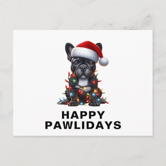French Bulldog Tangled in Christmas Lights Funny シーズンポストカード (正面)