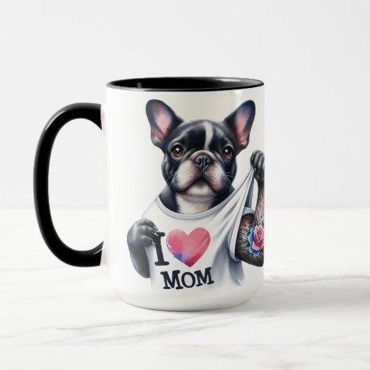 French Bulldog Tattoo I 💗 Mom Coffee Mug Cup マグカップ (左)