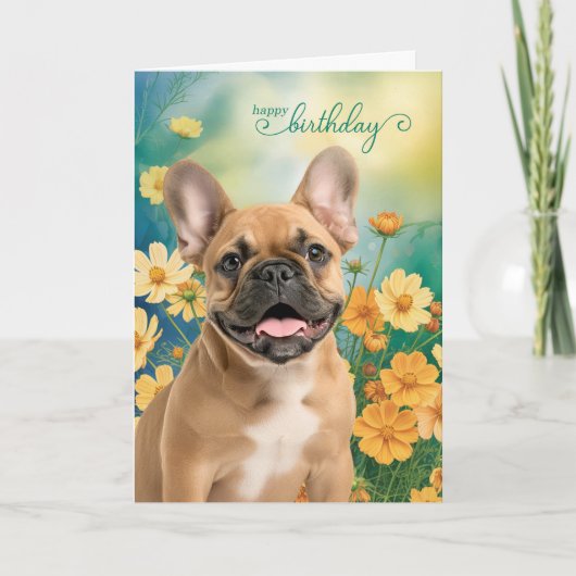 French Bulldog Tiny Orange Cosmos Birthday カード (正面)