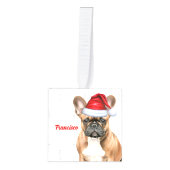 French Bulldog Two Photo Christmas Holiday キューブオーナメント (正面)