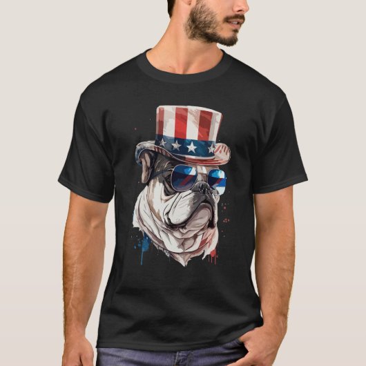 French Bulldog Uncle Sam Hat 4Th Of July Men Women Tシャツ (正面)