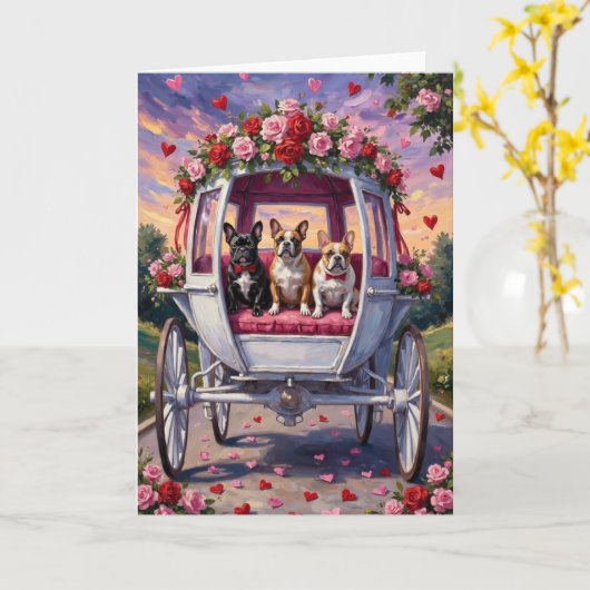 French Bulldog Valentine's Day カード (黄色い花)