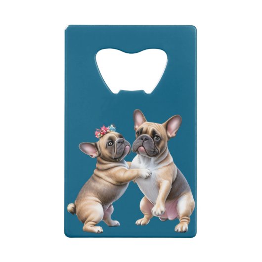 French Bulldog  verliebt Valentinstag  クレジットカード栓抜き (正面)