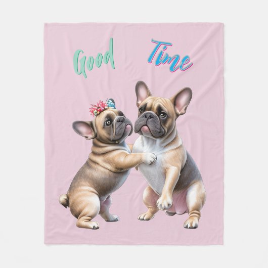 French Bulldog verliebt Valentinstag フリースブランケット (正面)