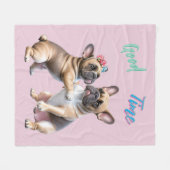 French Bulldog verliebt Valentinstag フリースブランケット (正面(横))