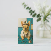 French Bulldog Vet Doctor Puppy Dog Business Card 名刺 (スタンド正面)