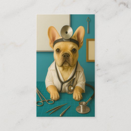French Bulldog Vet Doctor Puppy Dog Business Card 名刺 (正面)