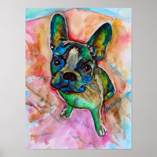 French Bulldog Watercolor Painting ポスター (正面)