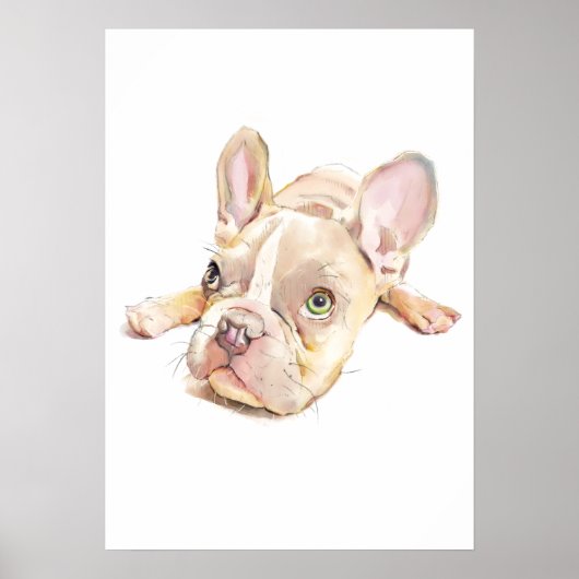 French Bulldog Watercolor Poster, Wall Art  ポスター (正面)
