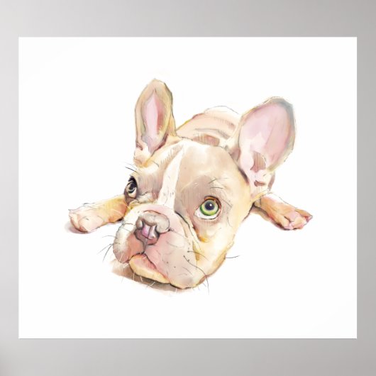 French Bulldog Watercolor Poster, Wall Art  ポスター (正面)