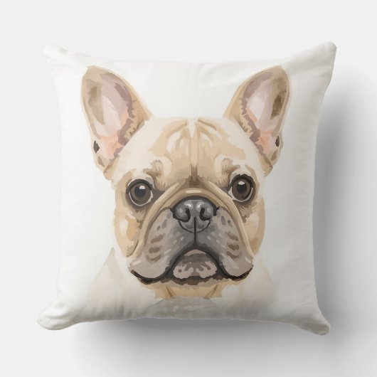 French Bulldog Watercolor Throw Pillow Neutral クッション (正面)