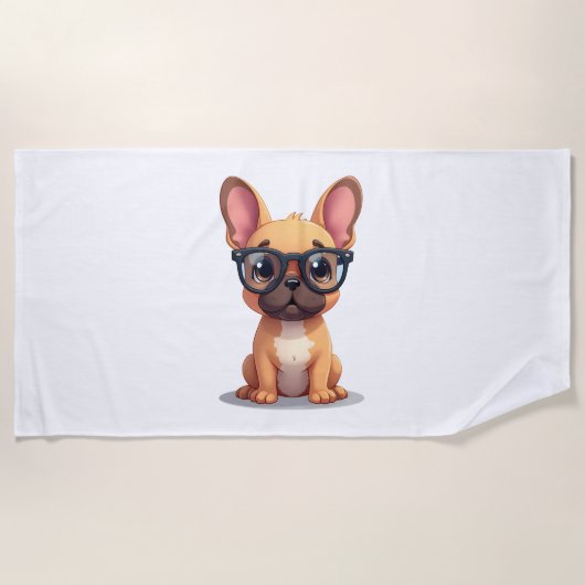 French Bulldog Wearing Glasses Copy ビーチタオル (正面)