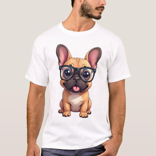 French Bulldog Wearing Glasses Tシャツ (正面)