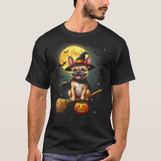 French Bulldog Witch Dog Funny Halloween Dogs Men  Tシャツ (正面)