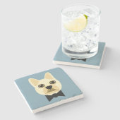 French Bulldog with bowtie blue ストーンコースター (横)