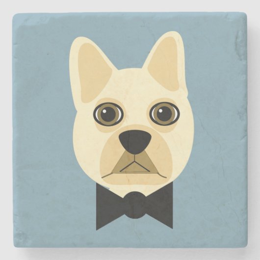French Bulldog with bowtie blue ストーンコースター (正面)