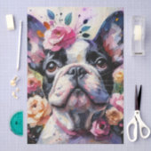French Bulldog with Roses Floral Decoupage 薄葉紙 (クラフト)