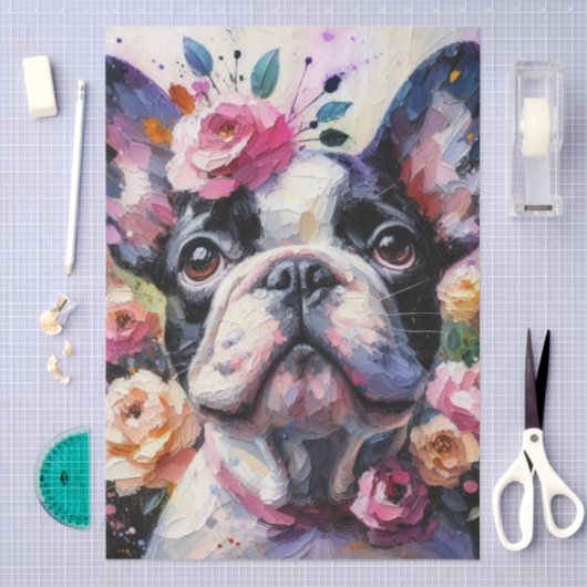 French Bulldog with Roses Floral Decoupage 薄葉紙 (クラフト)