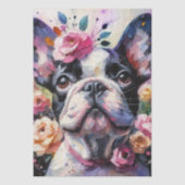 French Bulldog with Roses Floral Decoupage 薄葉紙 (正面)