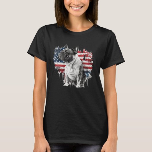 French Bulldog with the American Flag  1 Tシャツ (正面)