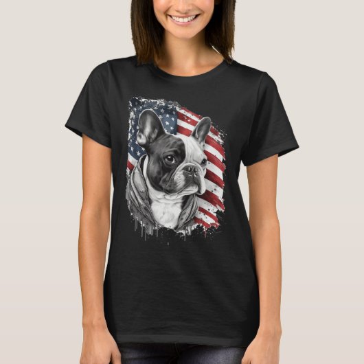 French Bulldog with the American Flag Tシャツ (正面)