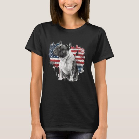 French Bulldog with the American Flag Tシャツ (正面)