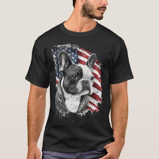 French Bulldog with the American Flag Tシャツ (正面)