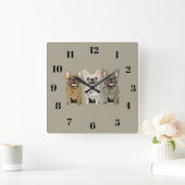 French Bulldogs スクエア壁時計 (ホーム)