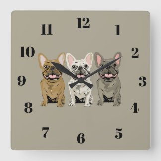 French Bulldogs スクエア壁時計