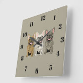 French Bulldogs スクエア壁時計 (傾斜)