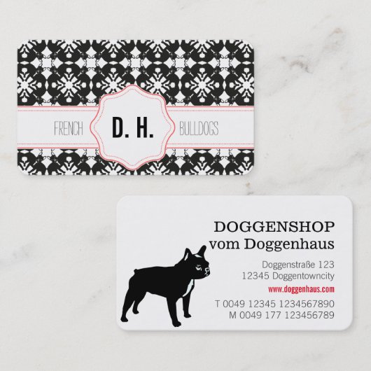 French Bulldogs Black and Pink 名刺 (正面/裏面)