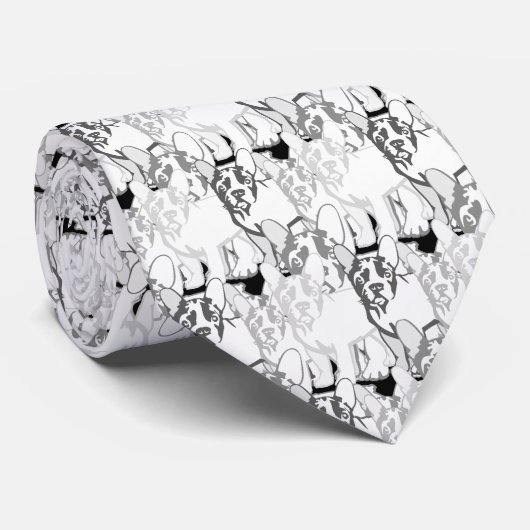 French Bulldogs black grey white ネクタイ (ロール)