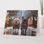 French Bulldogs Christmas Snow Holiday カード (正面)