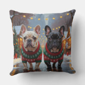 French Bulldogs Christmas Snow Holiday クッション (裏面)