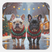 French Bulldogs Christmas Snow Holiday スクエアシール (正面)