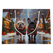 French Bulldogs Christmas Snow Holiday ラージペーパーバッグ (正面)
