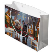 French Bulldogs Christmas Snow Holiday ラージペーパーバッグ (裏面アングル)