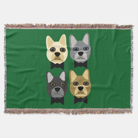 French Bulldogs Green スローブランケット (正面)