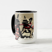 French Bulldogs Tug-of-War Christmas Mug Cup マグカップ (正面左)