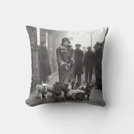 French Bulldogs Walker Gray/YellowThrow Pillow クッション